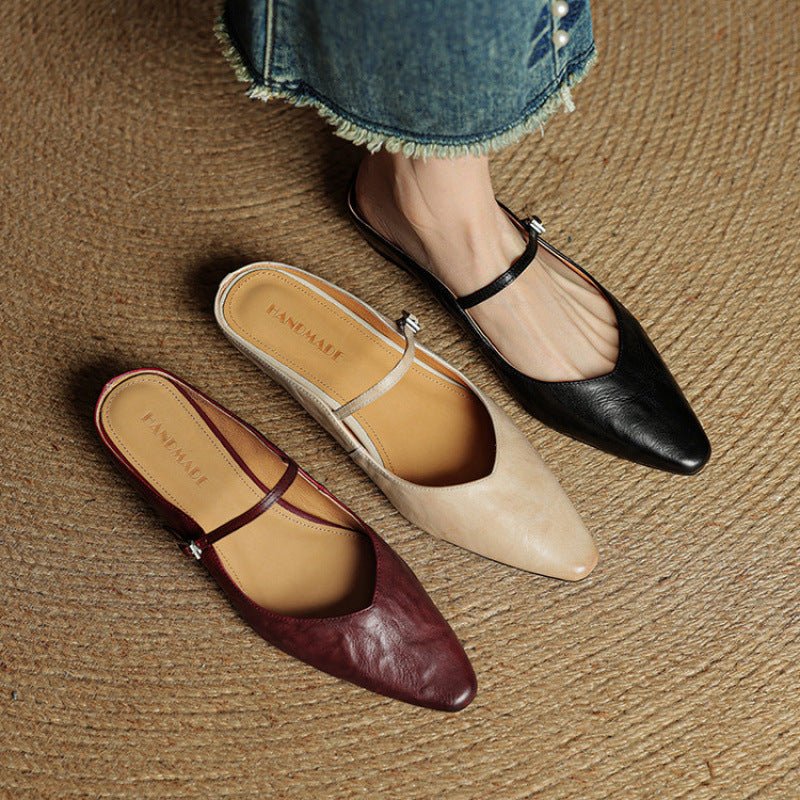 Women's Pointed Toe Mary Jane Mules with Ankle Strap