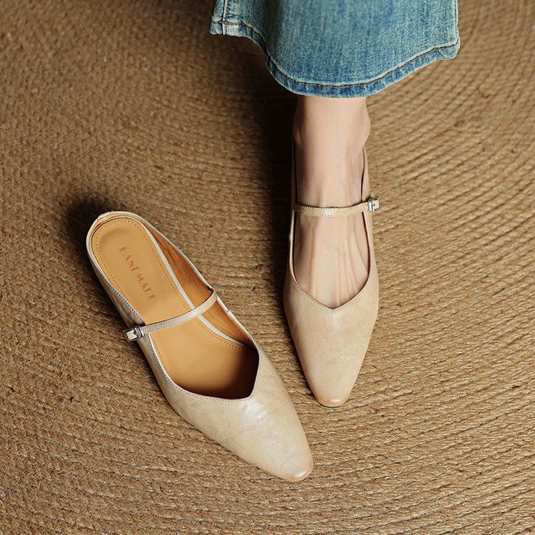 Women's Pointed Toe Mary Jane Mules with Ankle Strap