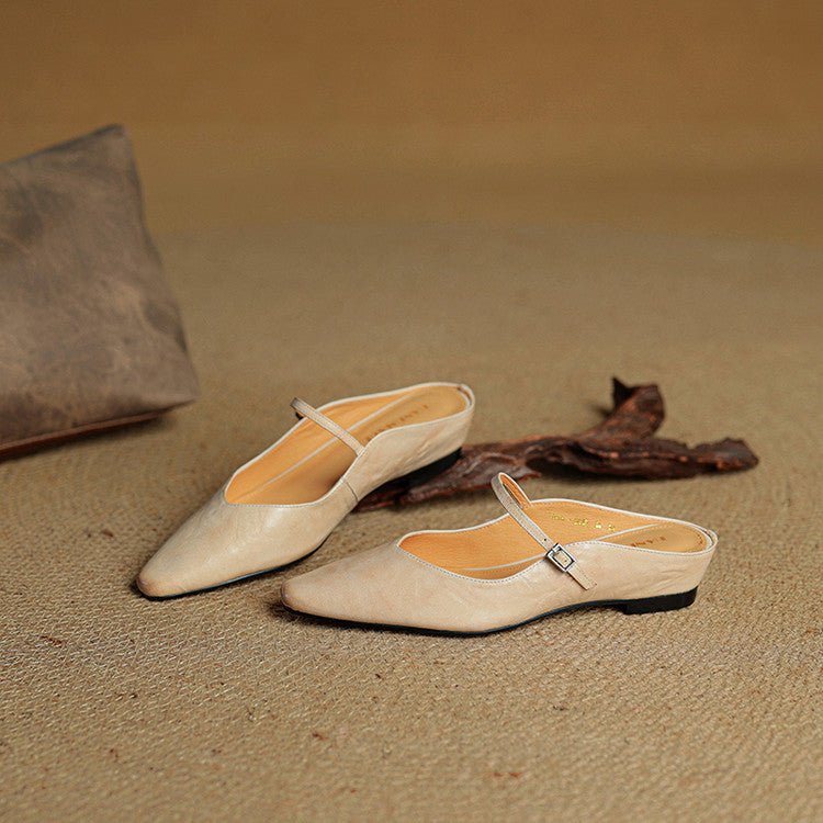 Women's Pointed Toe Mary Jane Mules with Ankle Strap