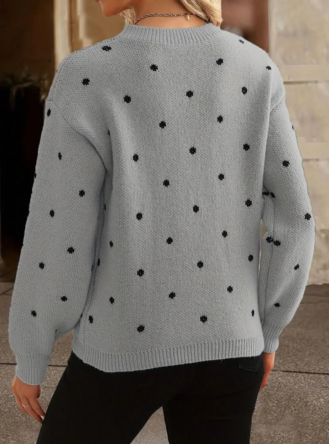 Women's Polka Dot Round-Neck Long-Sleeve Knit Sweater