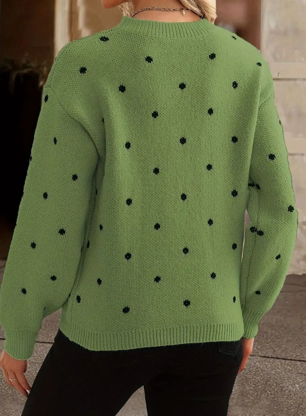 Women's Polka Dot Round-Neck Long-Sleeve Knit Sweater