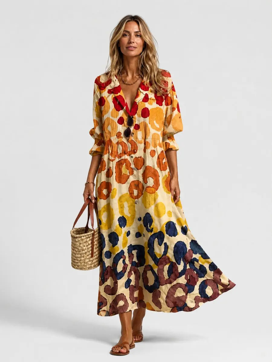 Women's Printed Maxi Shirt Dress Relaxed Flattering Fit - Multi