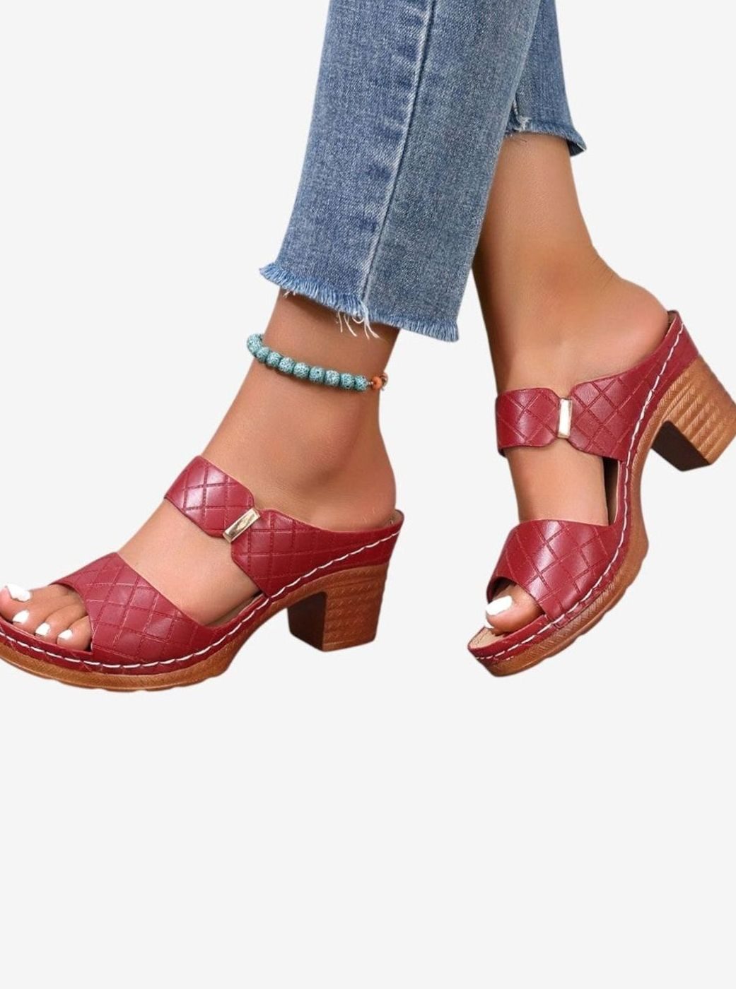 Women's Quilted Block Heel Sandals Open Toe