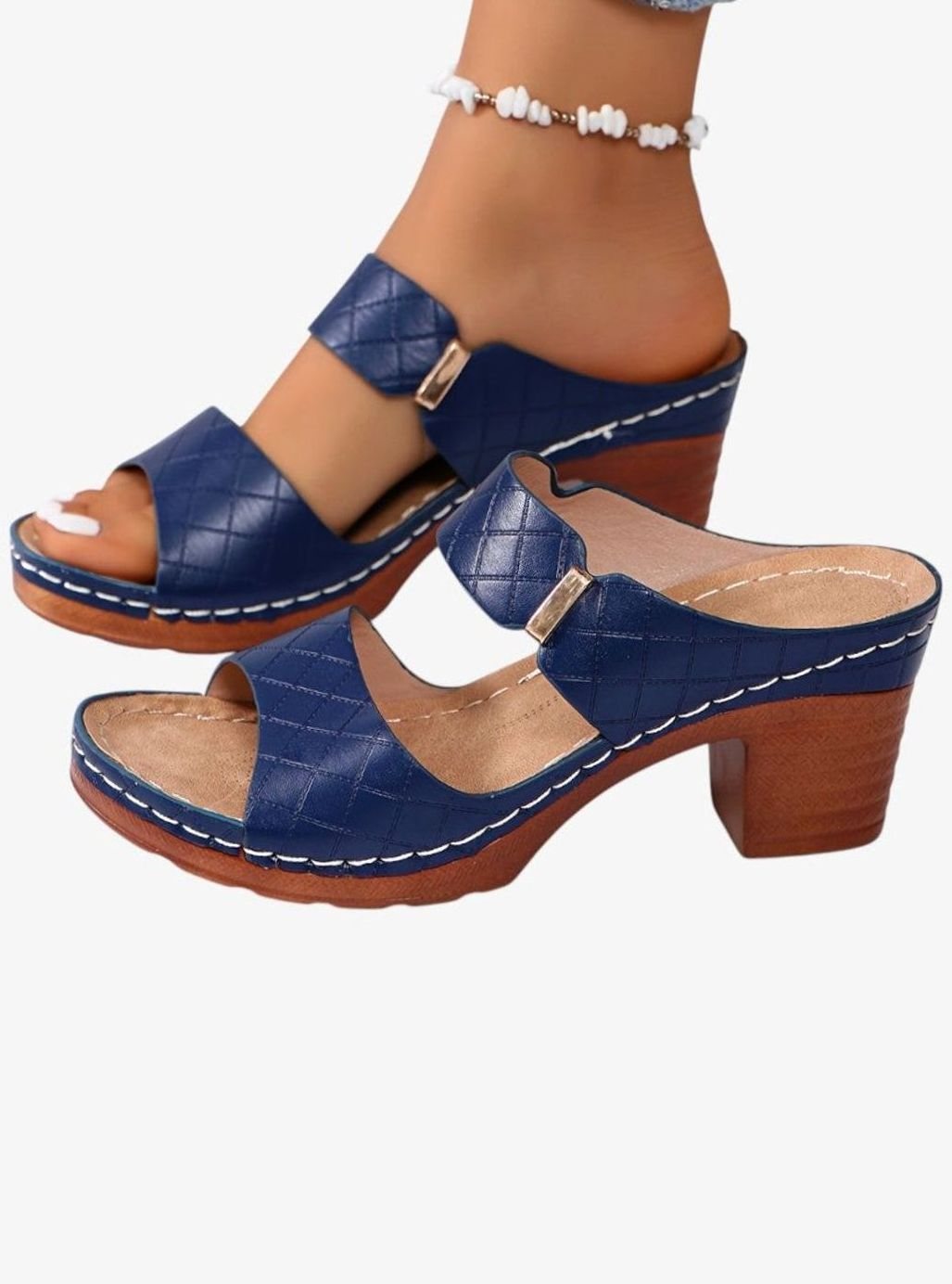 Women's Quilted Block Heel Sandals Open Toe - Blue