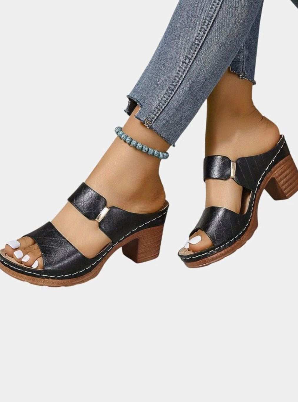 Women's Quilted Block Heel Sandals Open Toe - Black