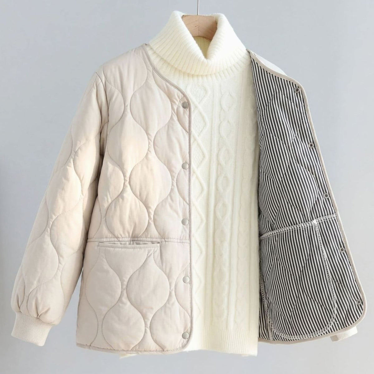 Women's Quilted Cotton-Padded Winter Coat Single-Breasted Jacket - Black