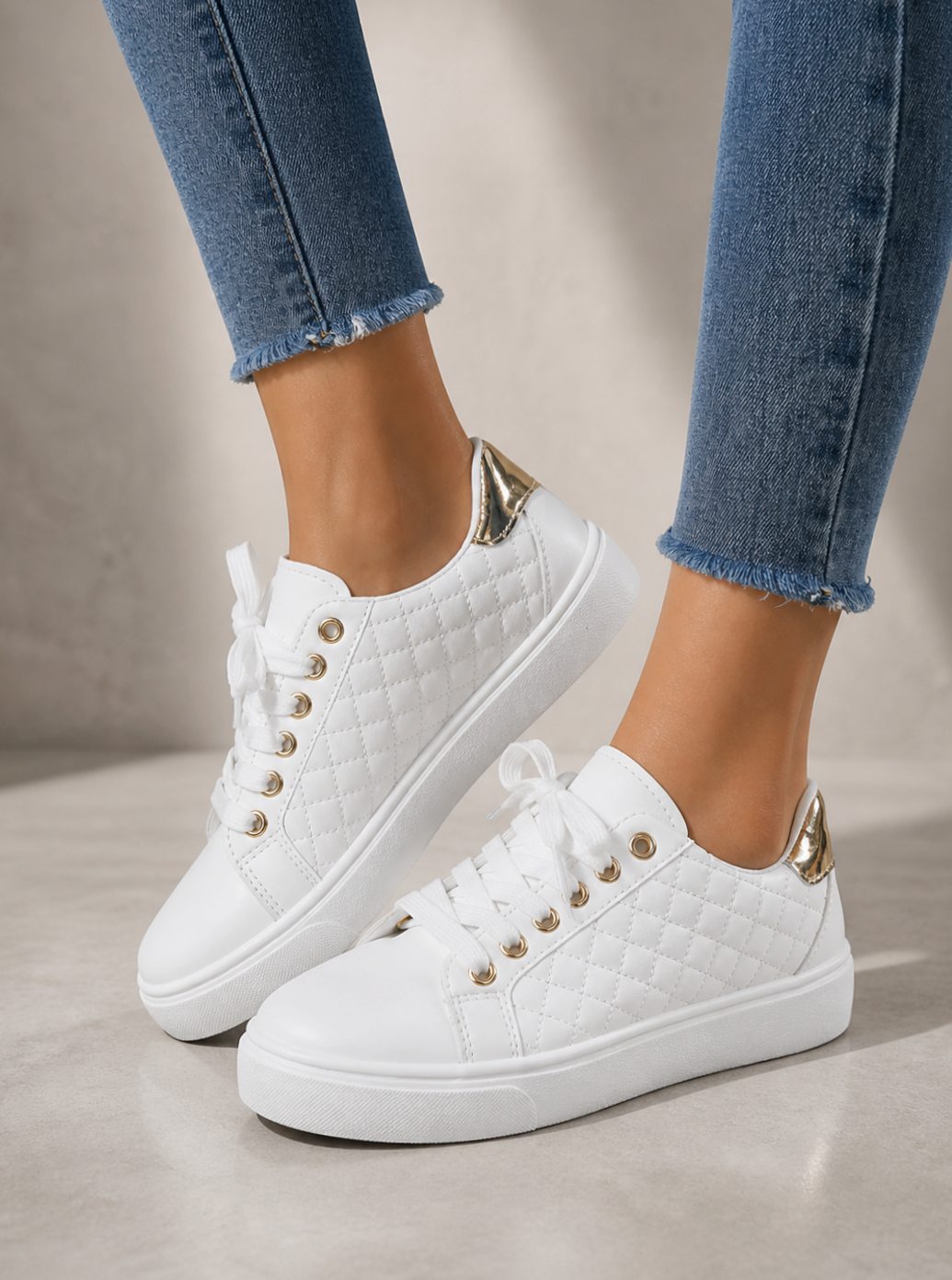Women's Quilted Faux-Leather Lace-Up Flatform Trainers