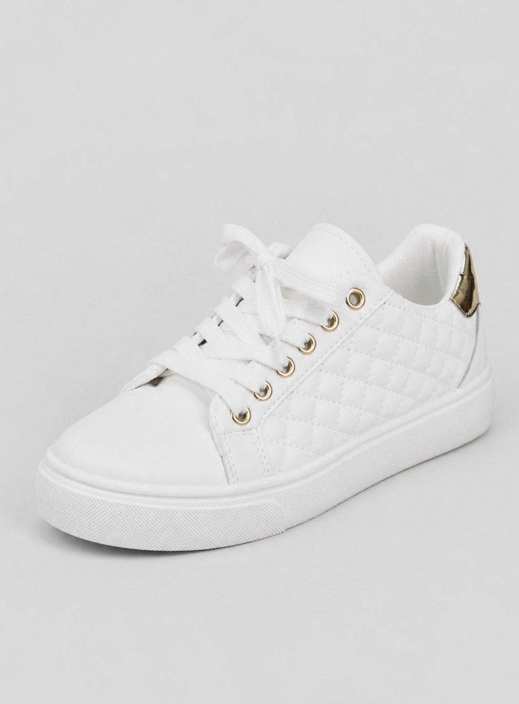 Women's Quilted Faux-Leather Lace-Up Flatform Trainers - White