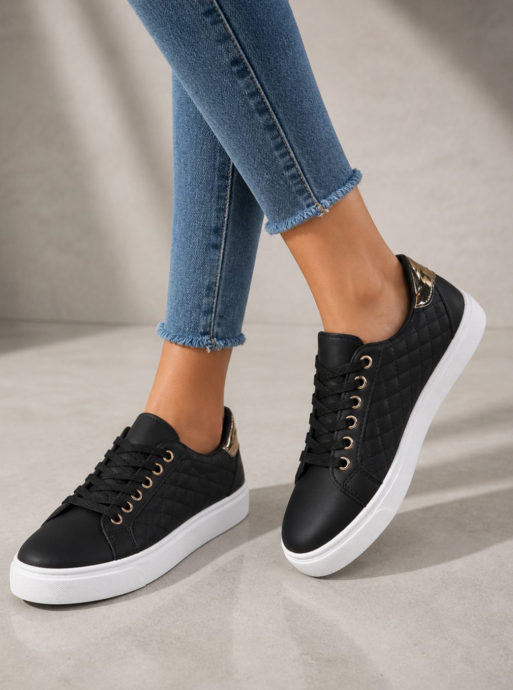 Women's Quilted Faux-Leather Lace-Up Flatform Trainers