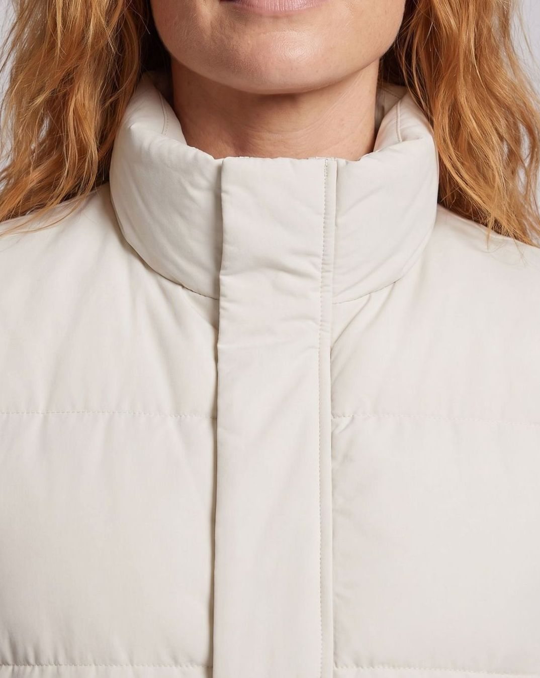 Women's Quilted Funnel-Neck Sleeveless Puffer Gilet Flap Pockets, Ecru