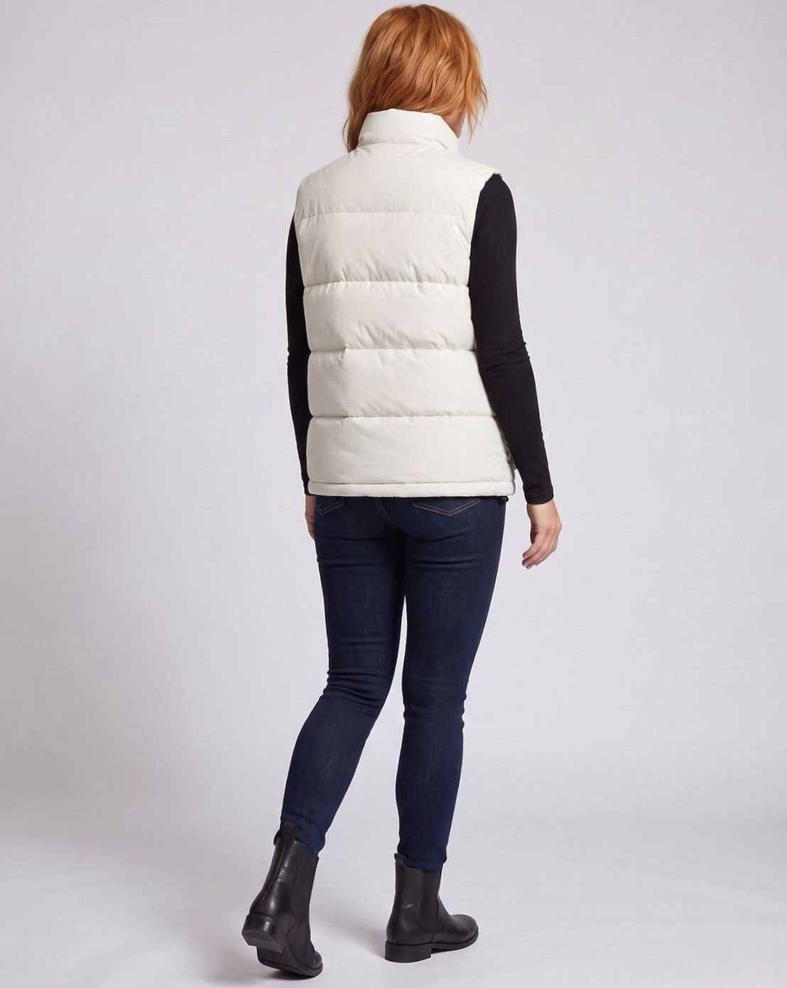 Women's Quilted Funnel-Neck Sleeveless Puffer Gilet Flap Pockets, Ecru