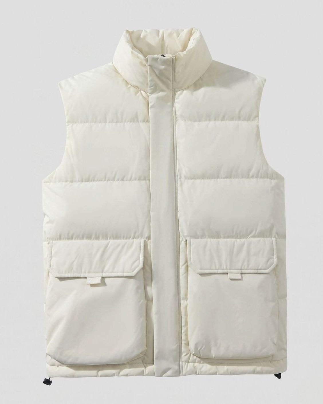 Women's Quilted Funnel-Neck Sleeveless Puffer Gilet Flap Pockets, Ecru - Ecru White
