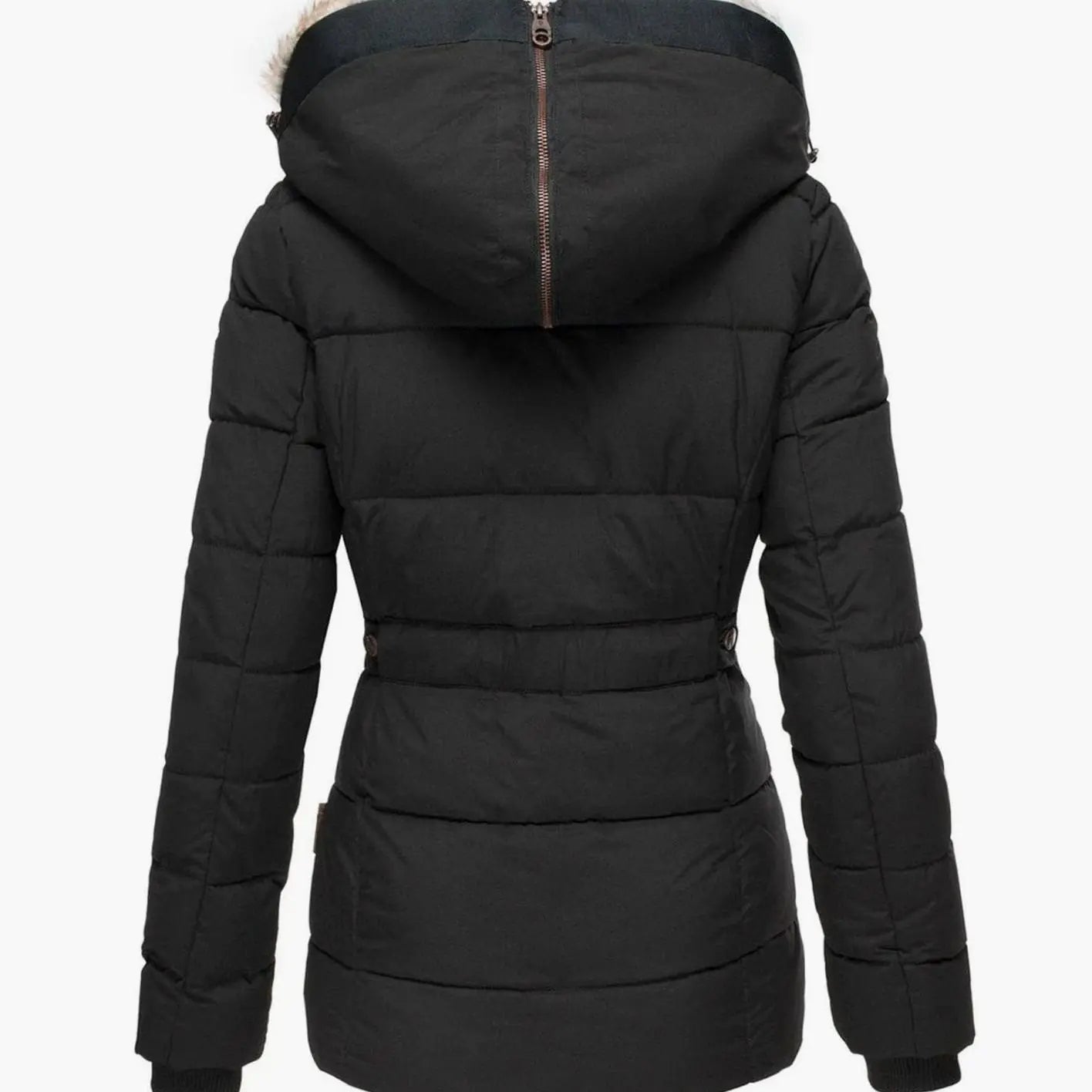 Women's Quilted Hooded Faux Fur Trim Puffer Jacket