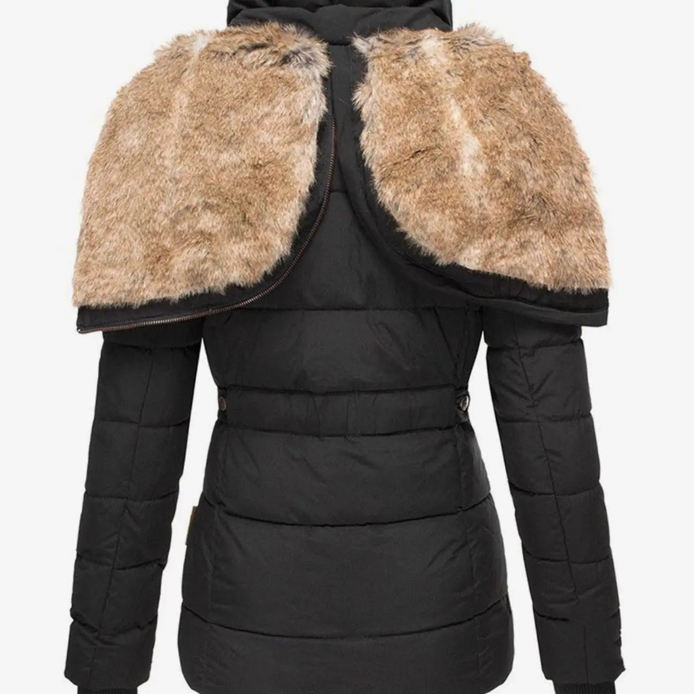 Women's Quilted Hooded Faux Fur Trim Puffer Jacket