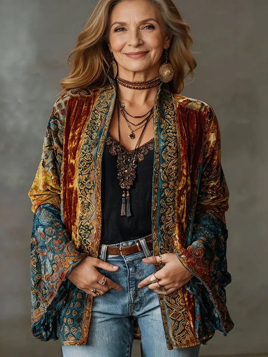 Women's Quilted Jacket Boho Vintage Kimono Longline Outerwear