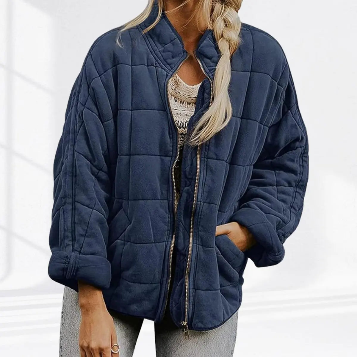 Women's Quilted Jacket Zip-Up Lightweight Stand Collar Padded Coat