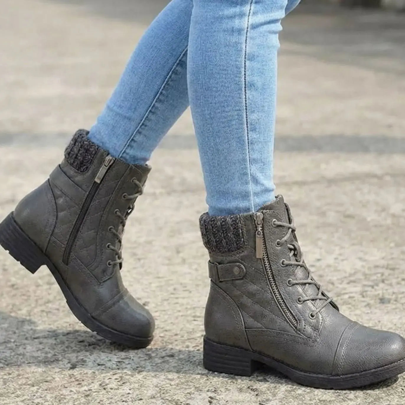Women's Quilted Lace-Up Block Heel Ankle Boots
