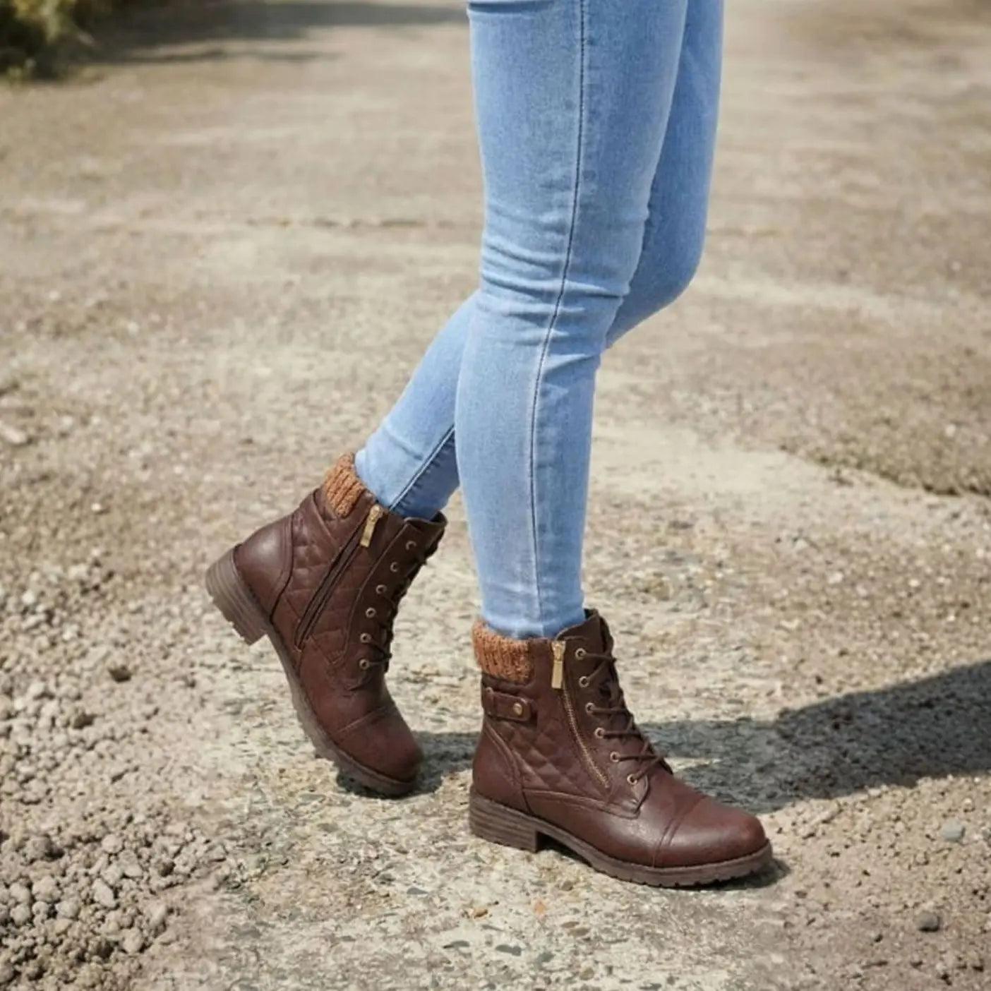 Women's Quilted Lace-Up Block Heel Ankle Boots