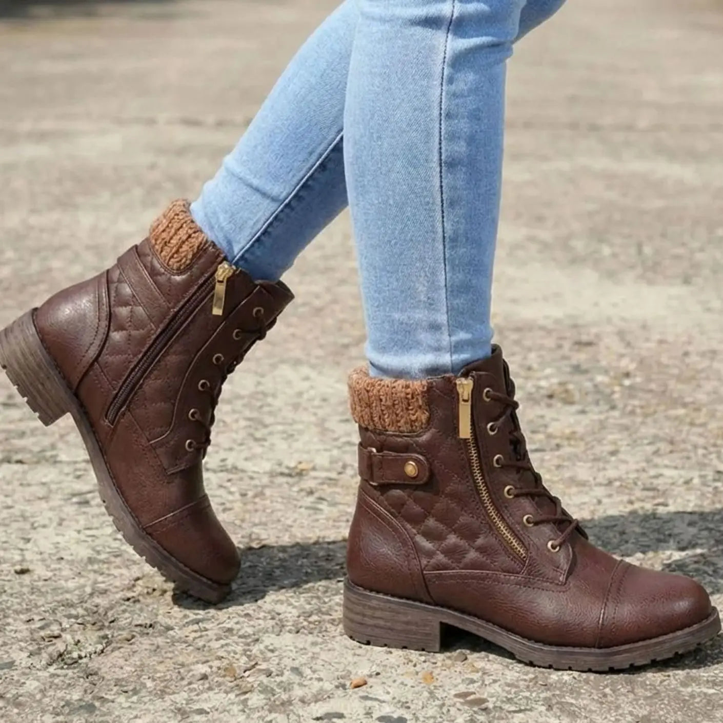 Women's Quilted Lace-Up Block Heel Ankle Boots