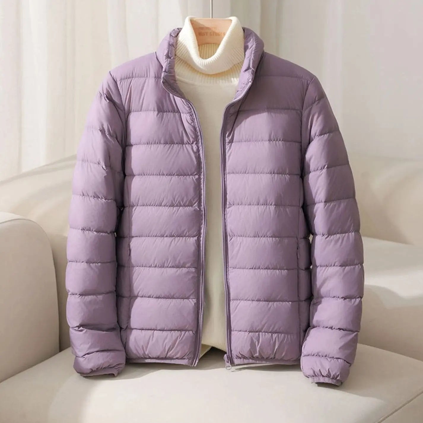 Women's Quilted Padded Puffer Coat Stand-Collar Lightweight Jacket - Lavender