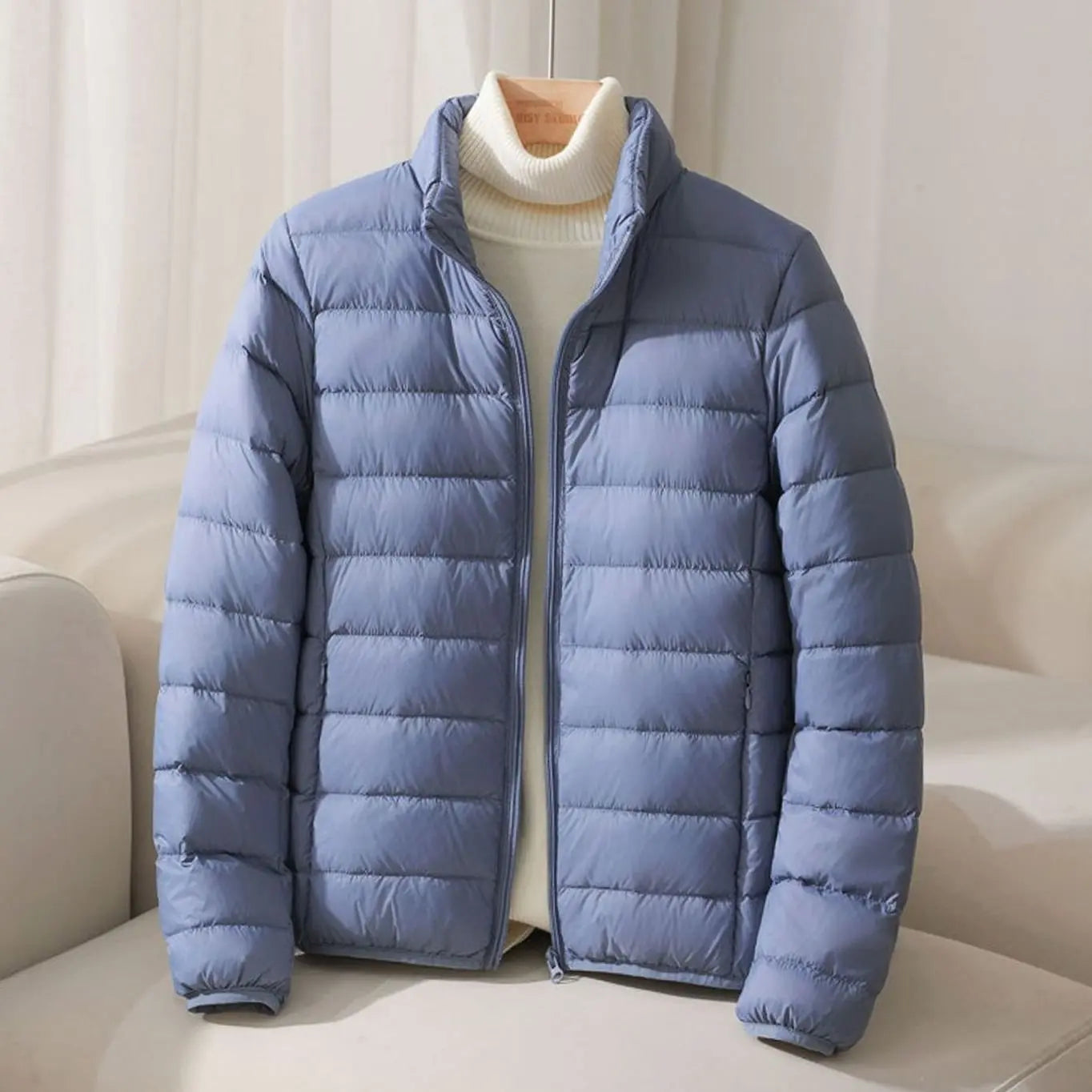 Women's Quilted Padded Puffer Coat Stand-Collar Lightweight Jacket - Blue