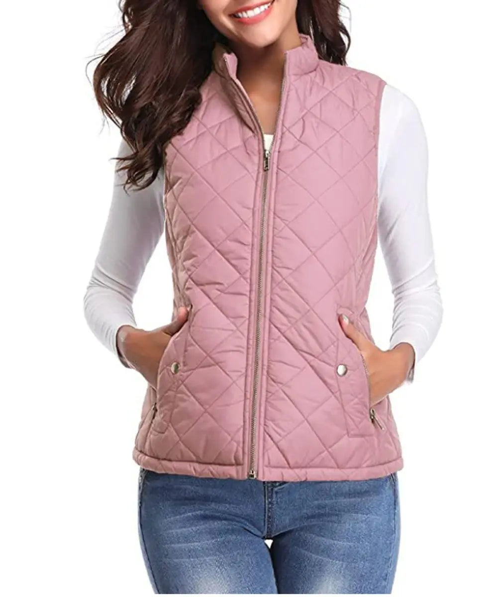Women's Quilted Zip-Up Lightweight Puffer Vest - Pink