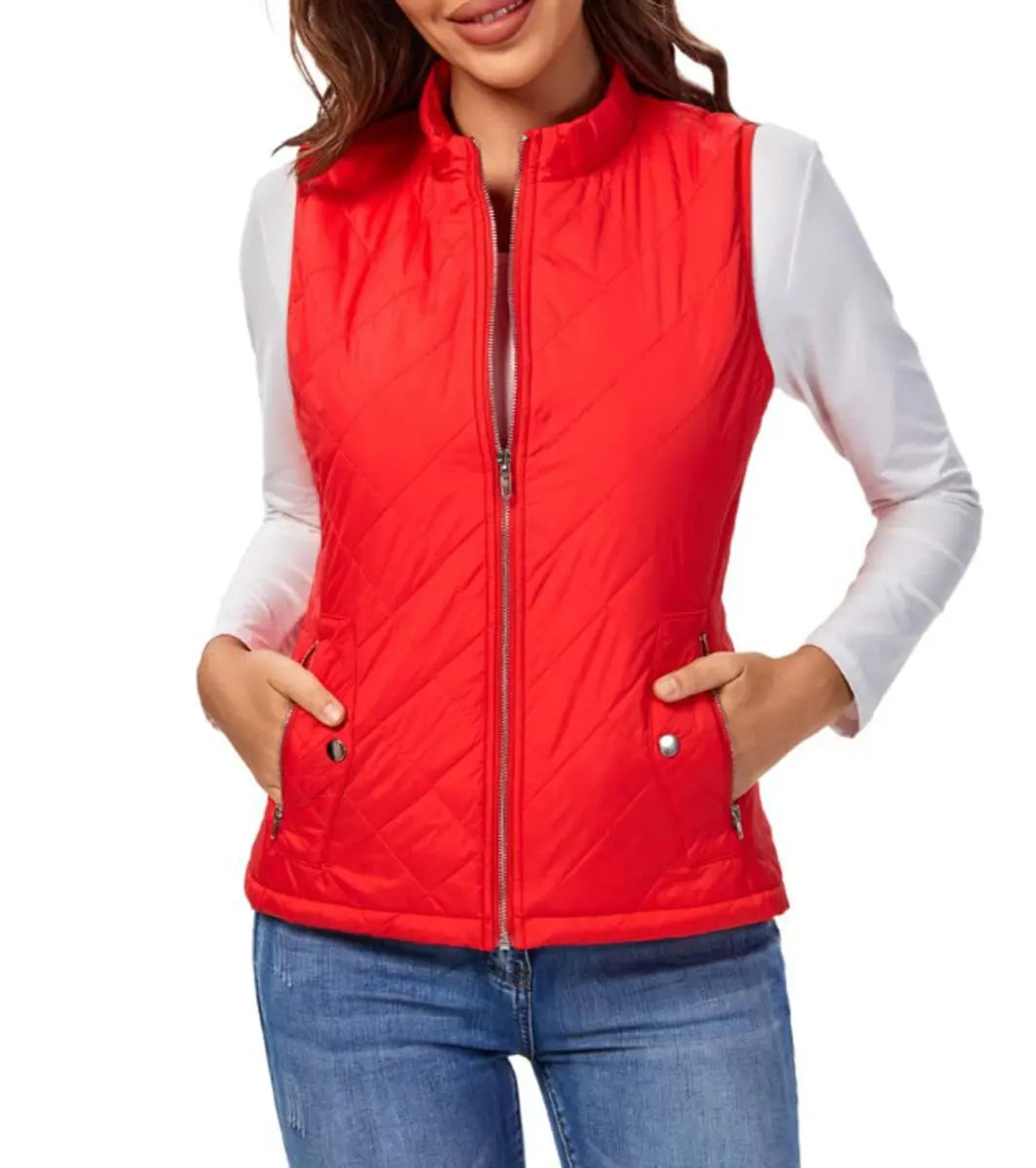 Women's Quilted Zip-Up Lightweight Puffer Vest - Red