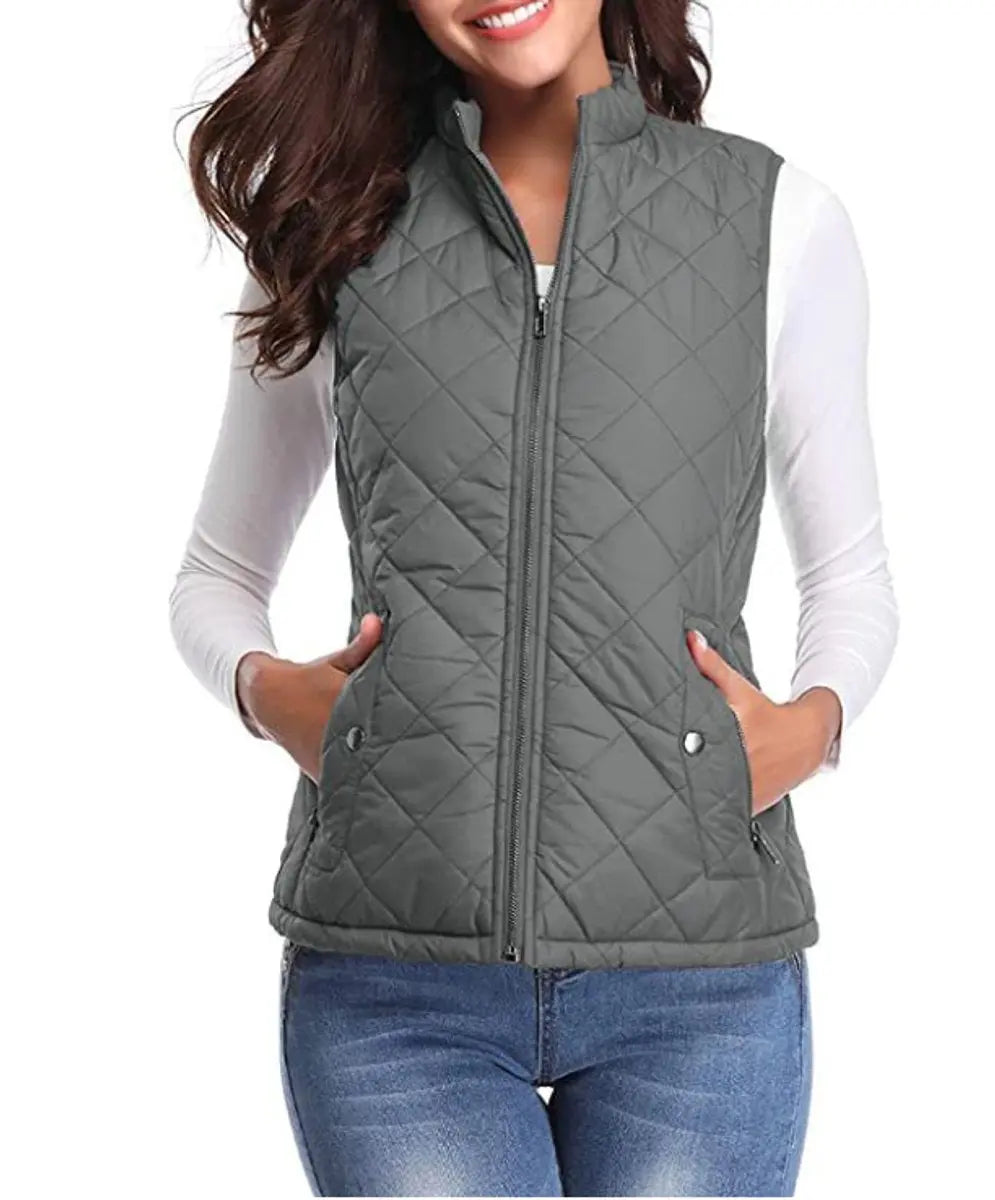 Women's Quilted Zip-Up Lightweight Puffer Vest - Grey