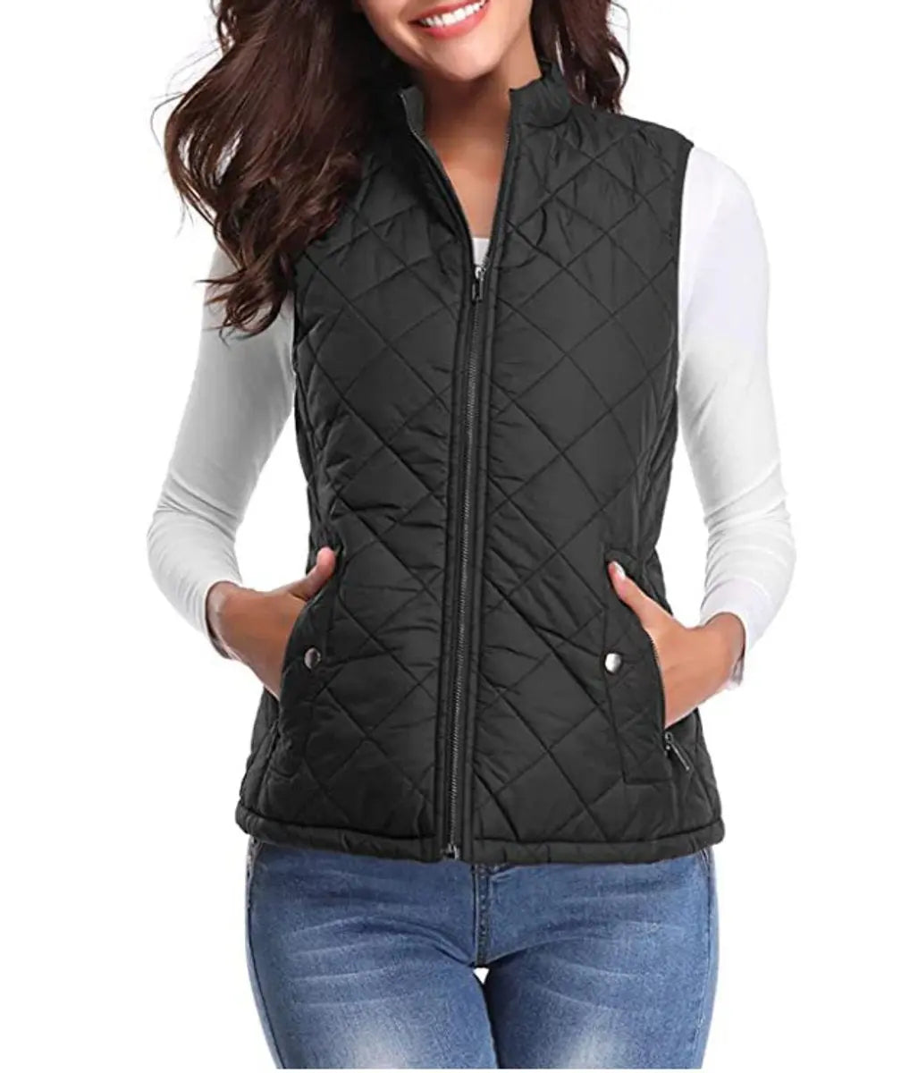 Women's Quilted Zip-Up Lightweight Puffer Vest - Black