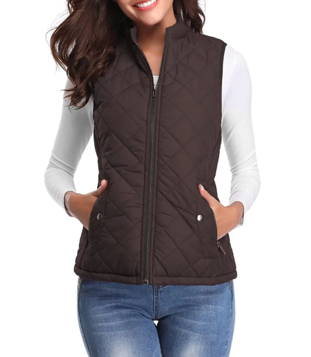 Women's Quilted Zip-Up Lightweight Puffer Vest - Brown