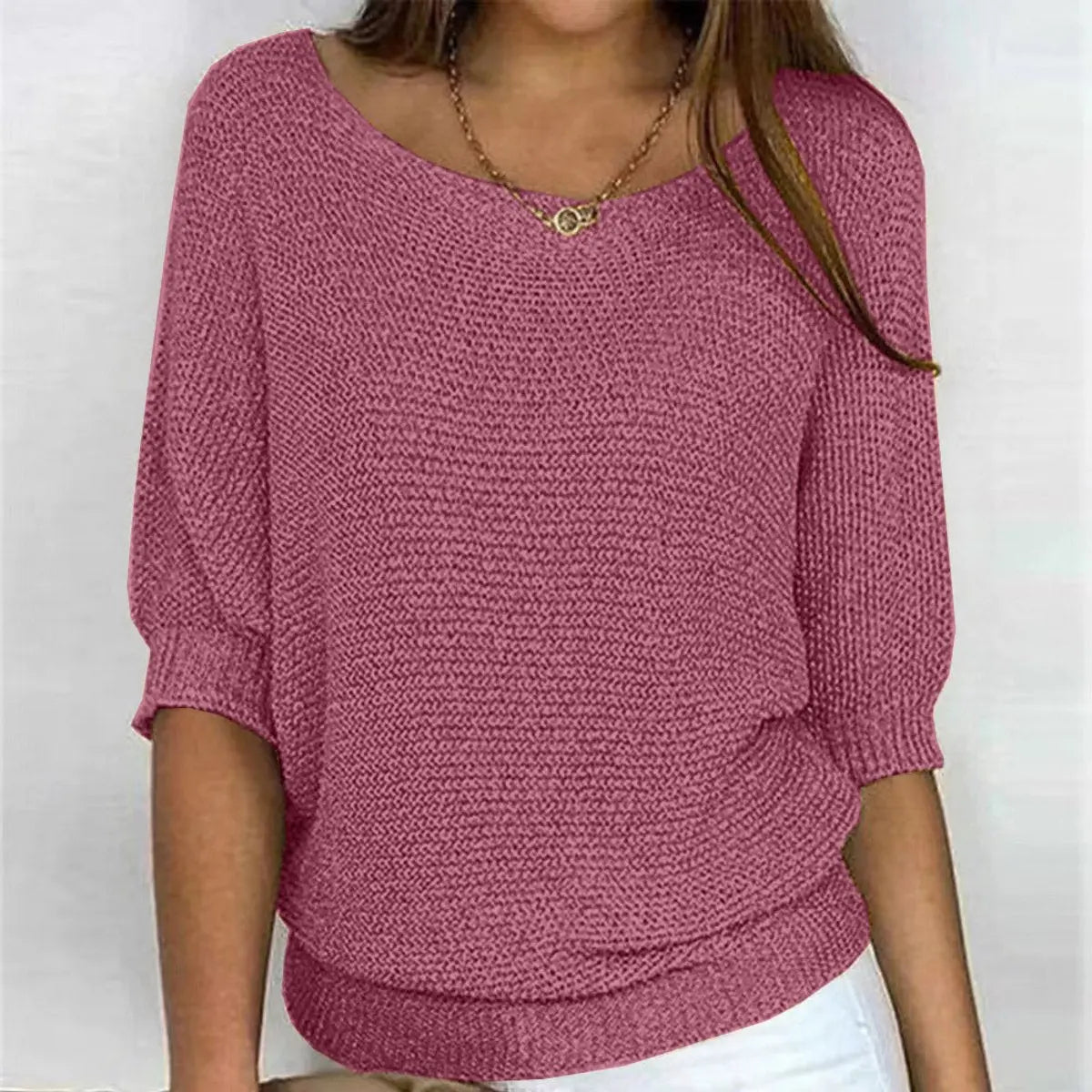 Women's Relaxed-Fit Batwing-Sleeve Knit Sweater - Pink