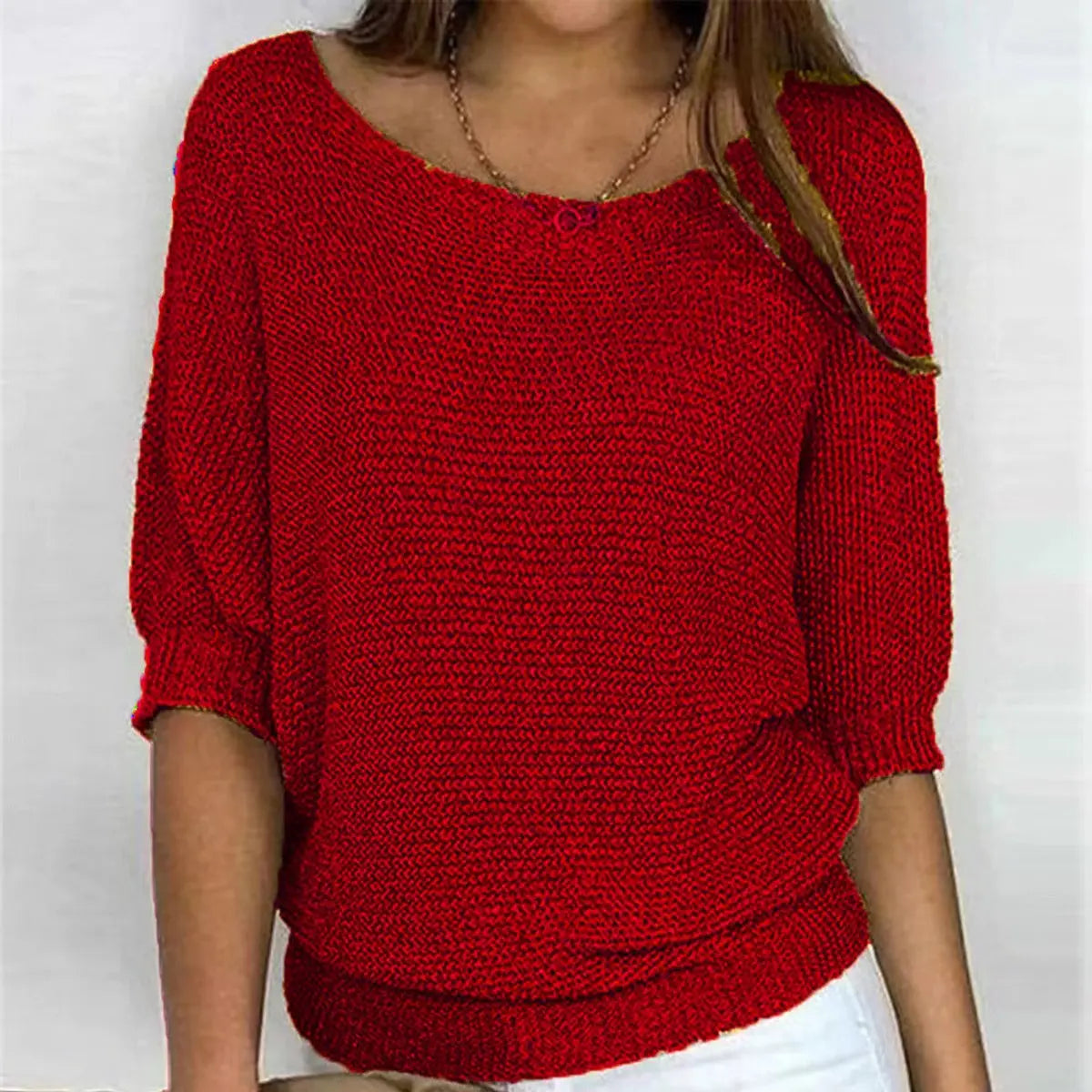 Women's Relaxed-Fit Batwing-Sleeve Knit Sweater - Red