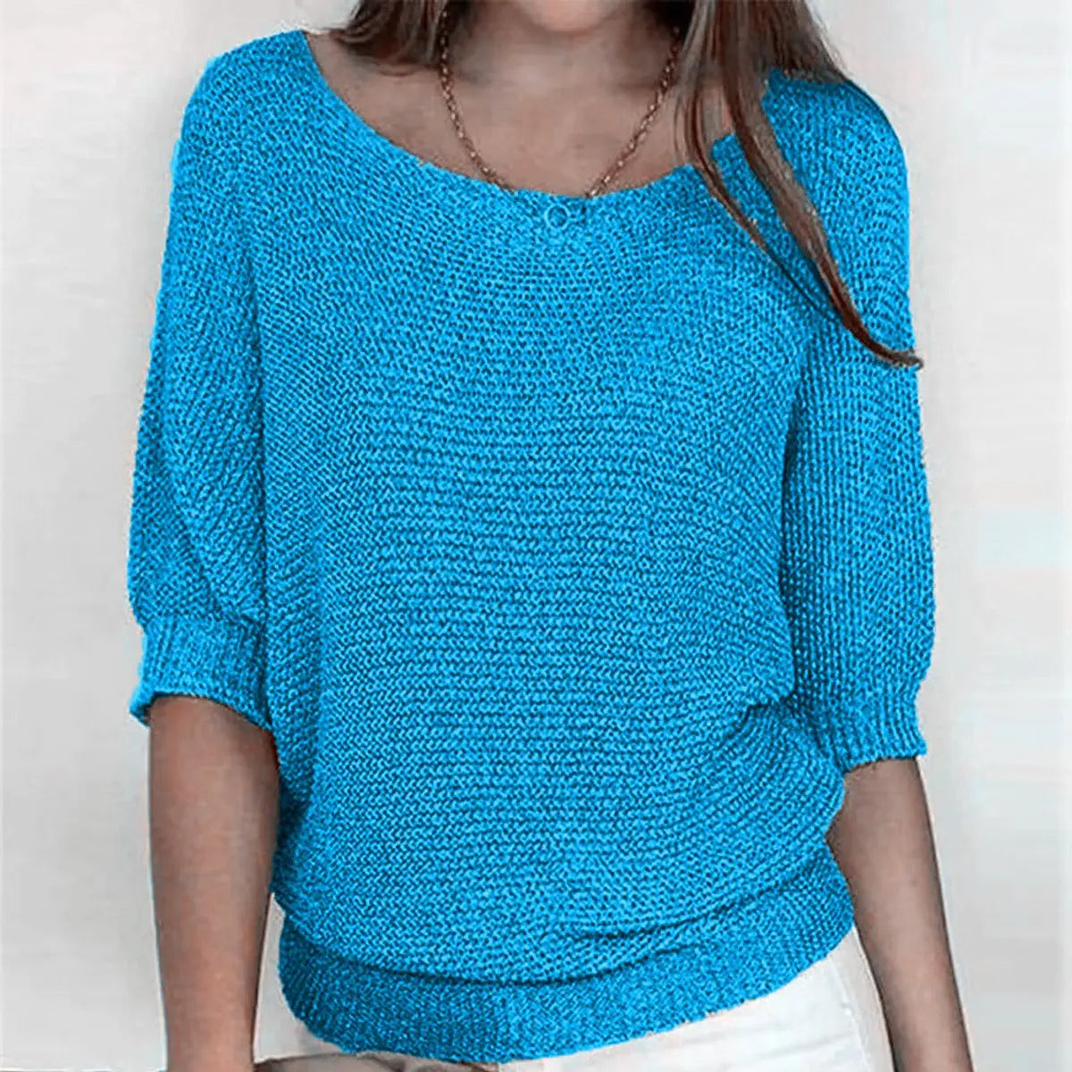 Women's Relaxed-Fit Batwing-Sleeve Knit Sweater - Light Blue