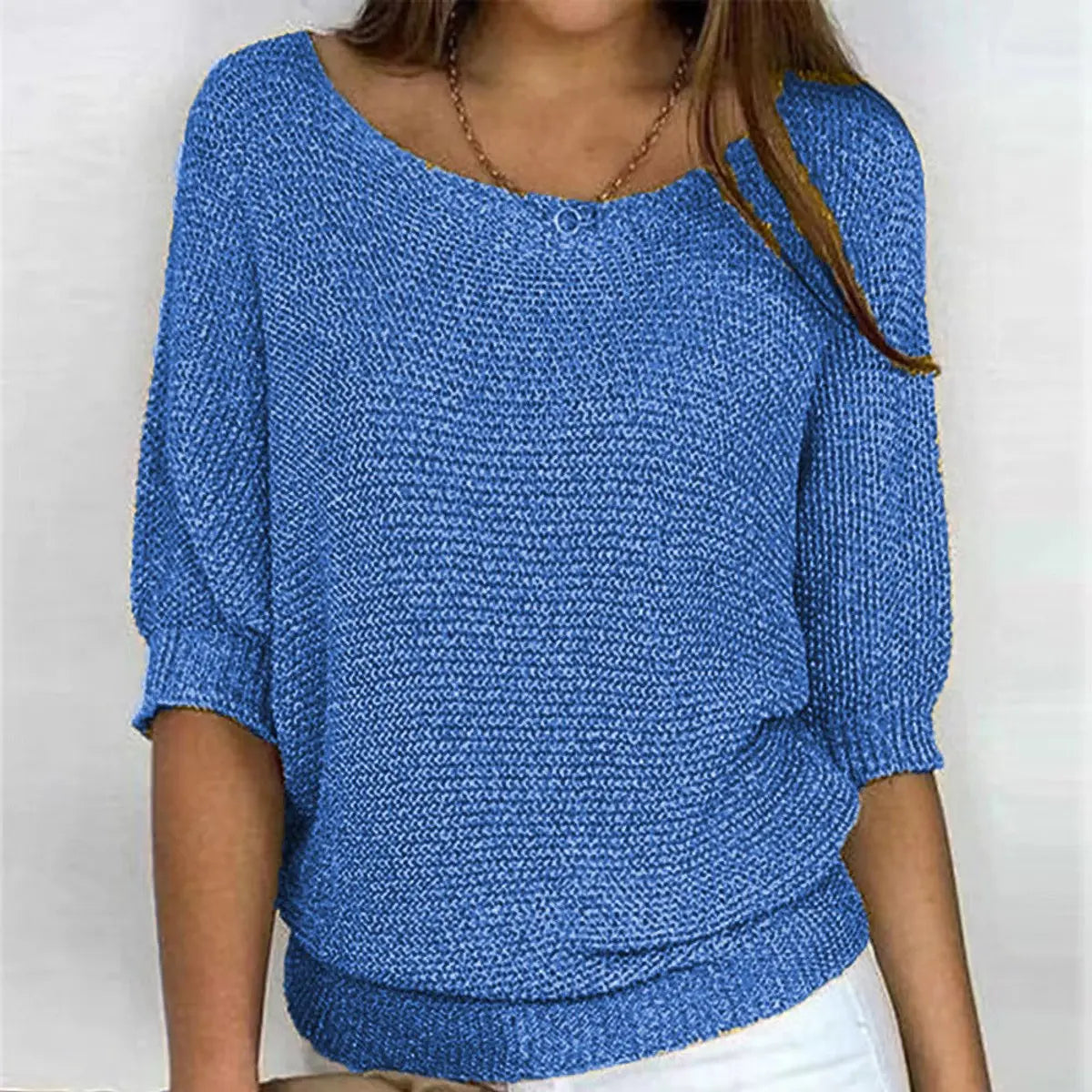 Women's Relaxed-Fit Batwing-Sleeve Knit Sweater - Blue
