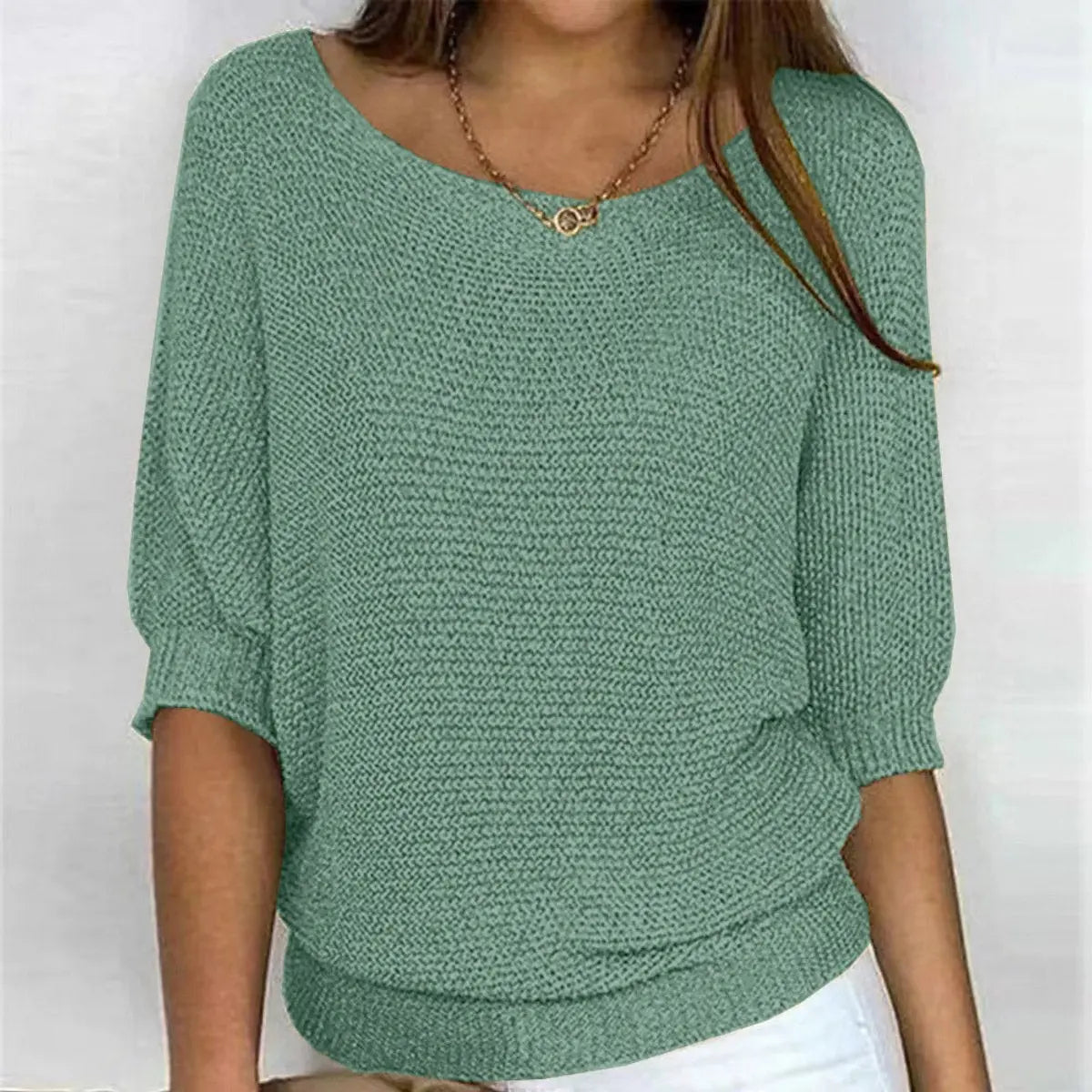 Women's Relaxed-Fit Batwing-Sleeve Knit Sweater - Dark Green