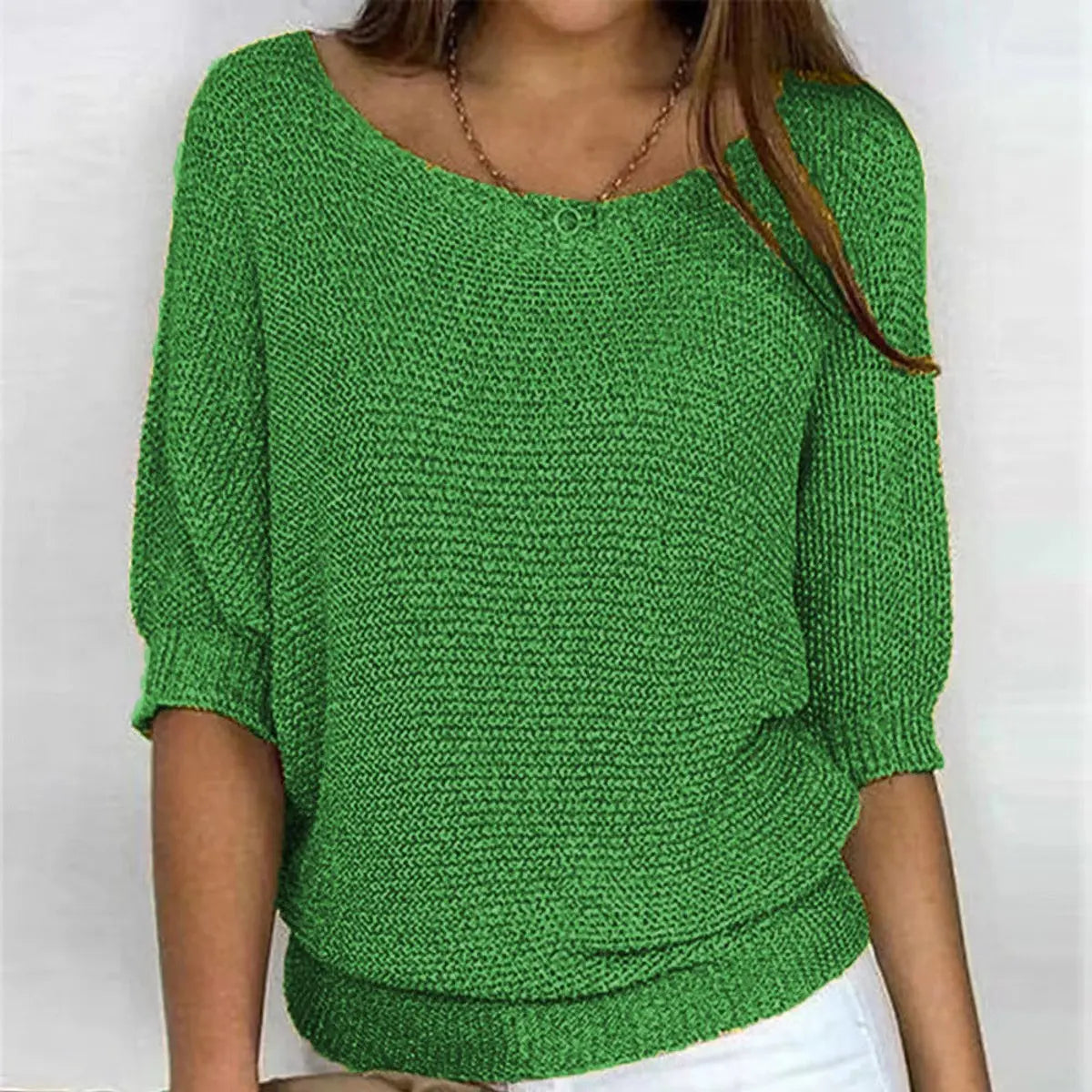 Women's Relaxed-Fit Batwing-Sleeve Knit Sweater - Green