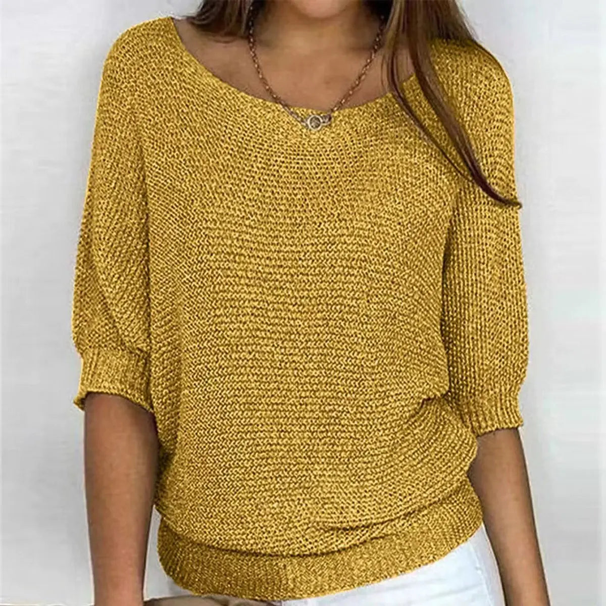 Women's Relaxed-Fit Batwing-Sleeve Knit Sweater - Yellow