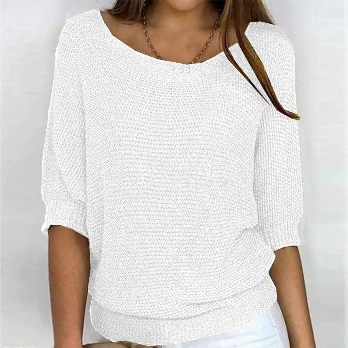 Women's Relaxed-Fit Batwing-Sleeve Knit Sweater - White