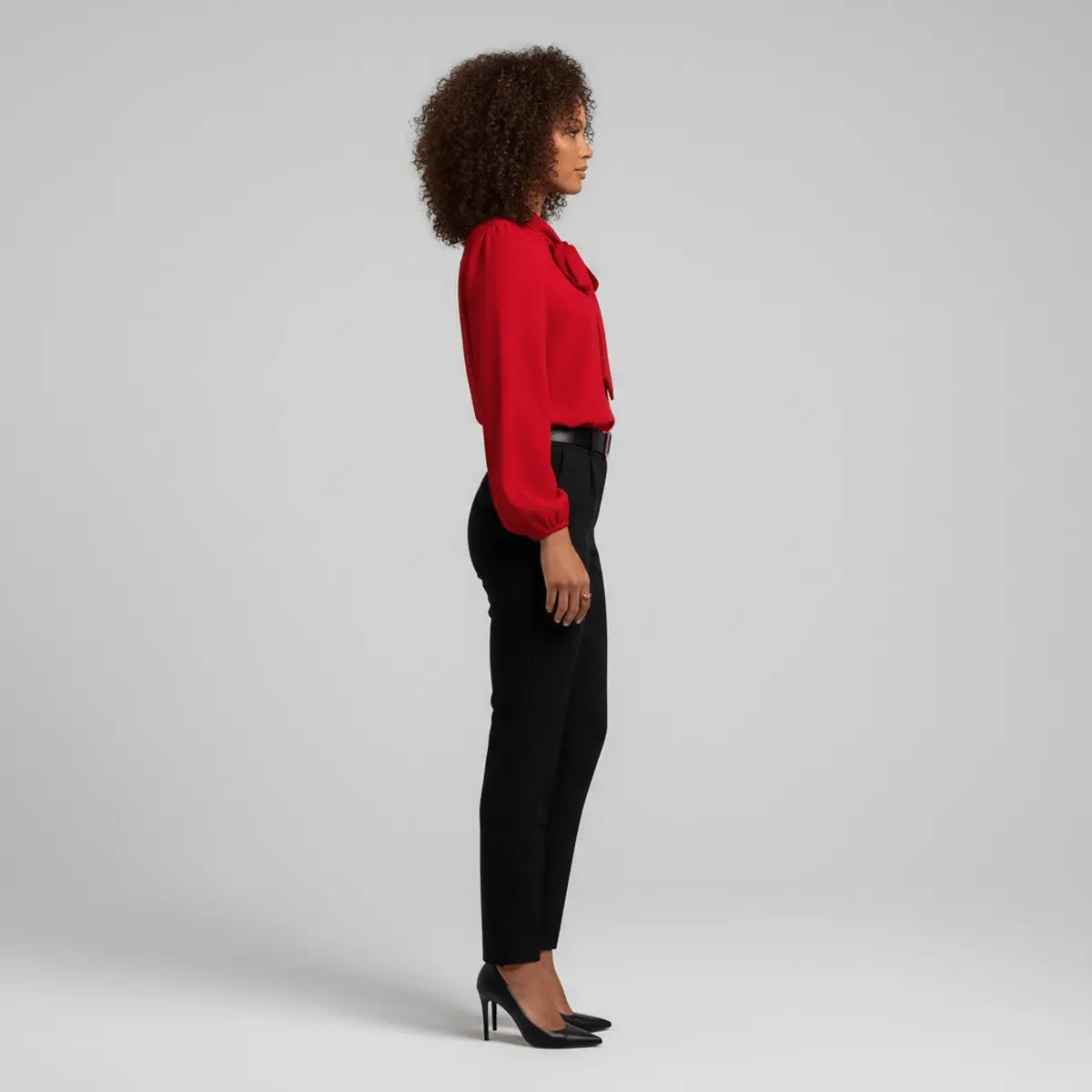 Women's Relaxed-Fit Bow Tie Neck Long Sleeve Blouse