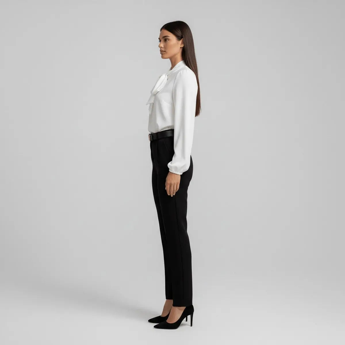 Women's Relaxed-Fit Bow Tie Neck Long Sleeve Blouse