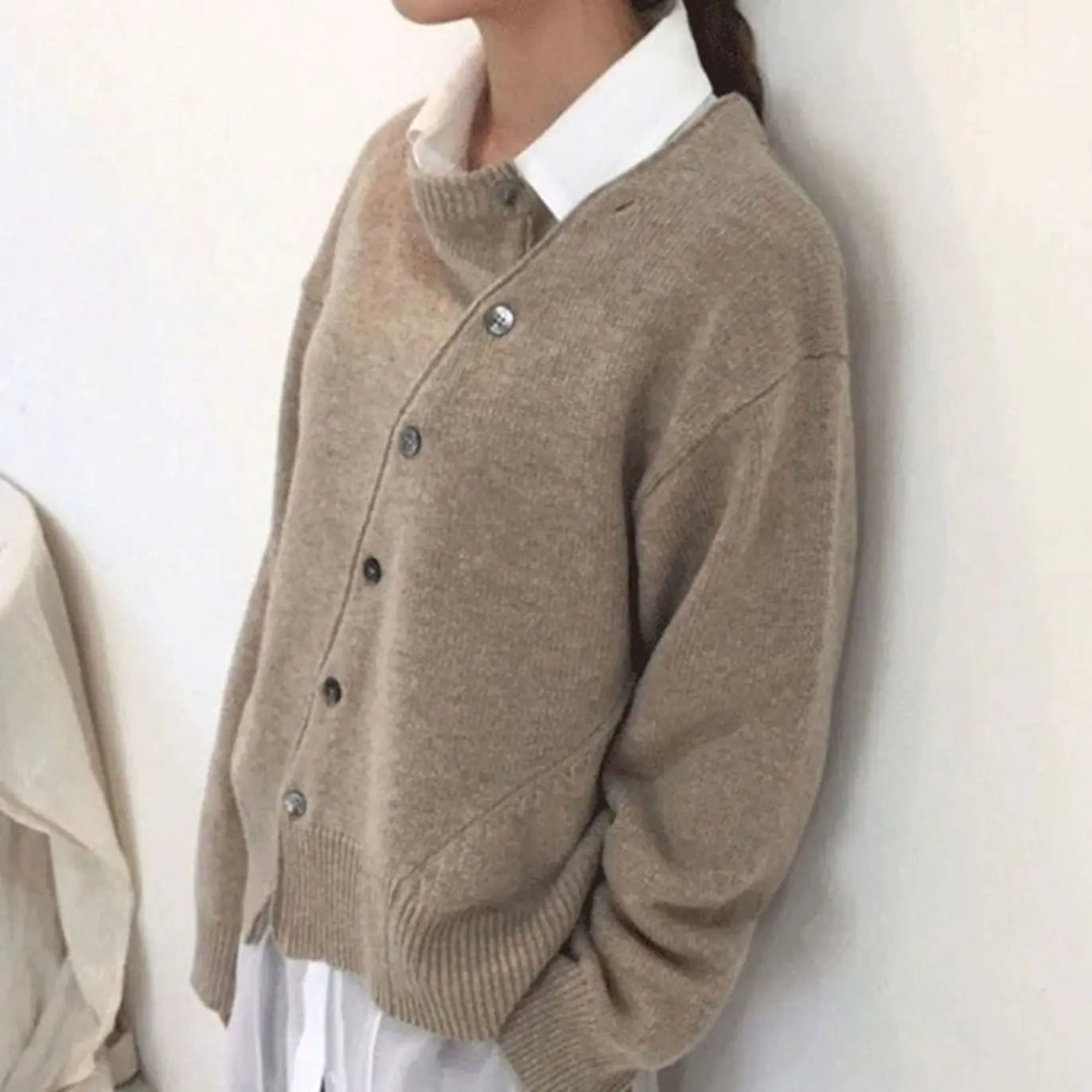 Women's Relaxed-Fit Button-Up Knit Sweater Cardigan - Brown