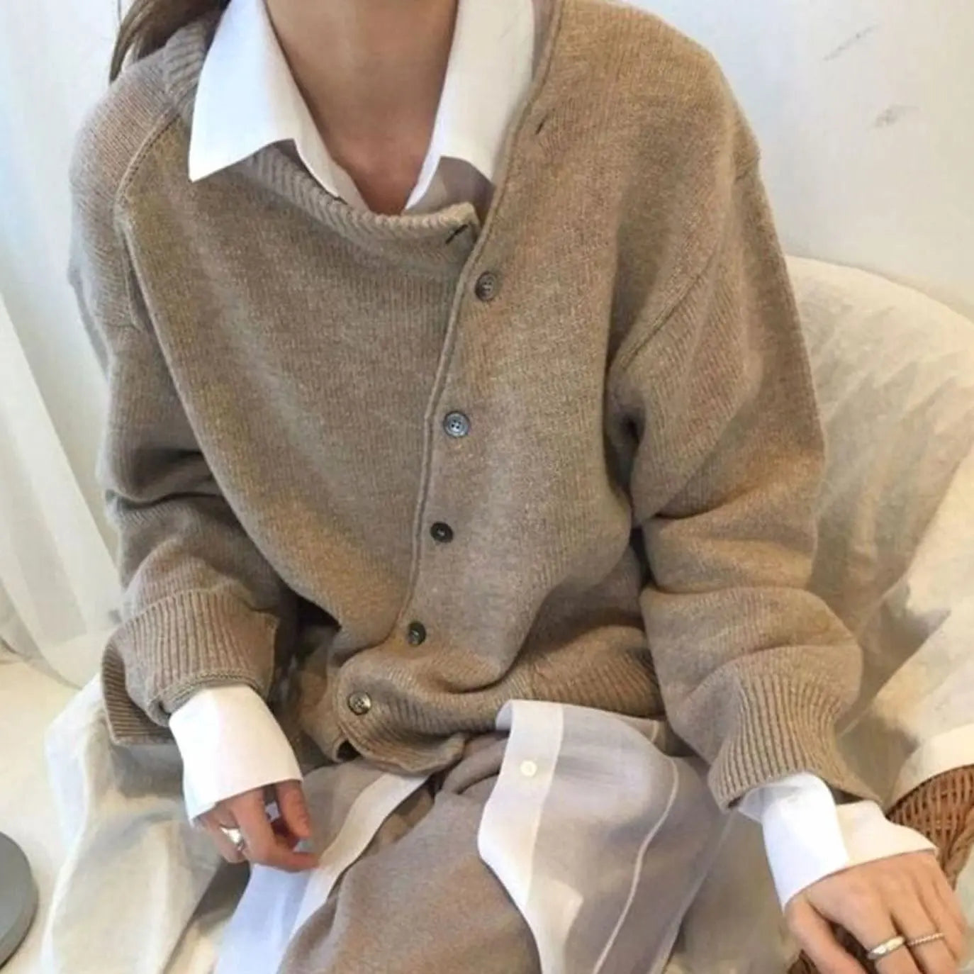 Women's Relaxed-Fit Button-Up Knit Sweater Cardigan