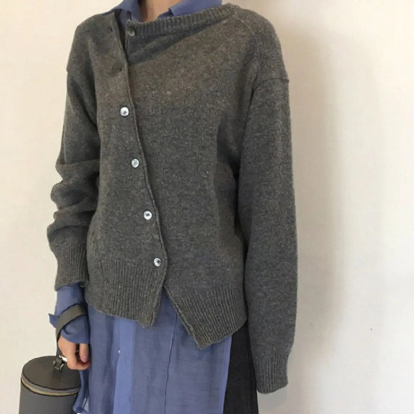 Women's Relaxed-Fit Button-Up Knit Sweater Cardigan - Grey