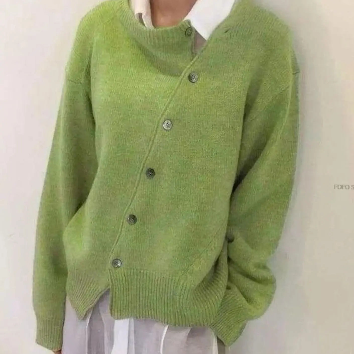 Women's Relaxed-Fit Button-Up Knit Sweater Cardigan - Green
