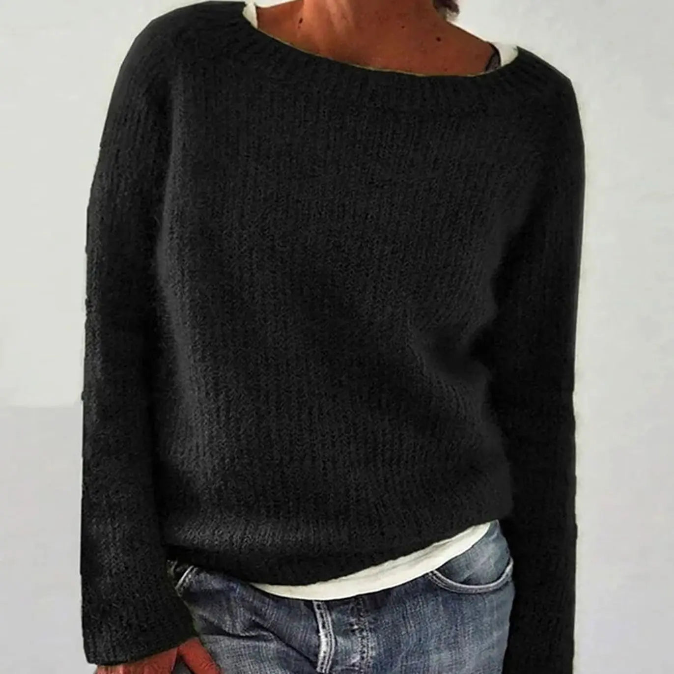 Women's Relaxed-Fit Casual Knit Pullover Sweater - Black