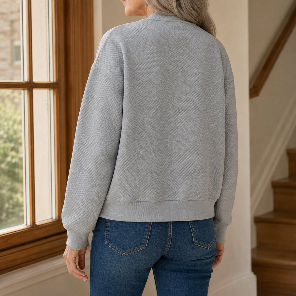 Women's Relaxed-Fit Geometric-Texture Full-Zip Bomber Jacket