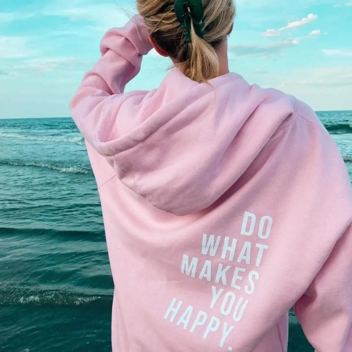 Women's Relaxed Fit Hooded Drawstring Jumper - Light Pink