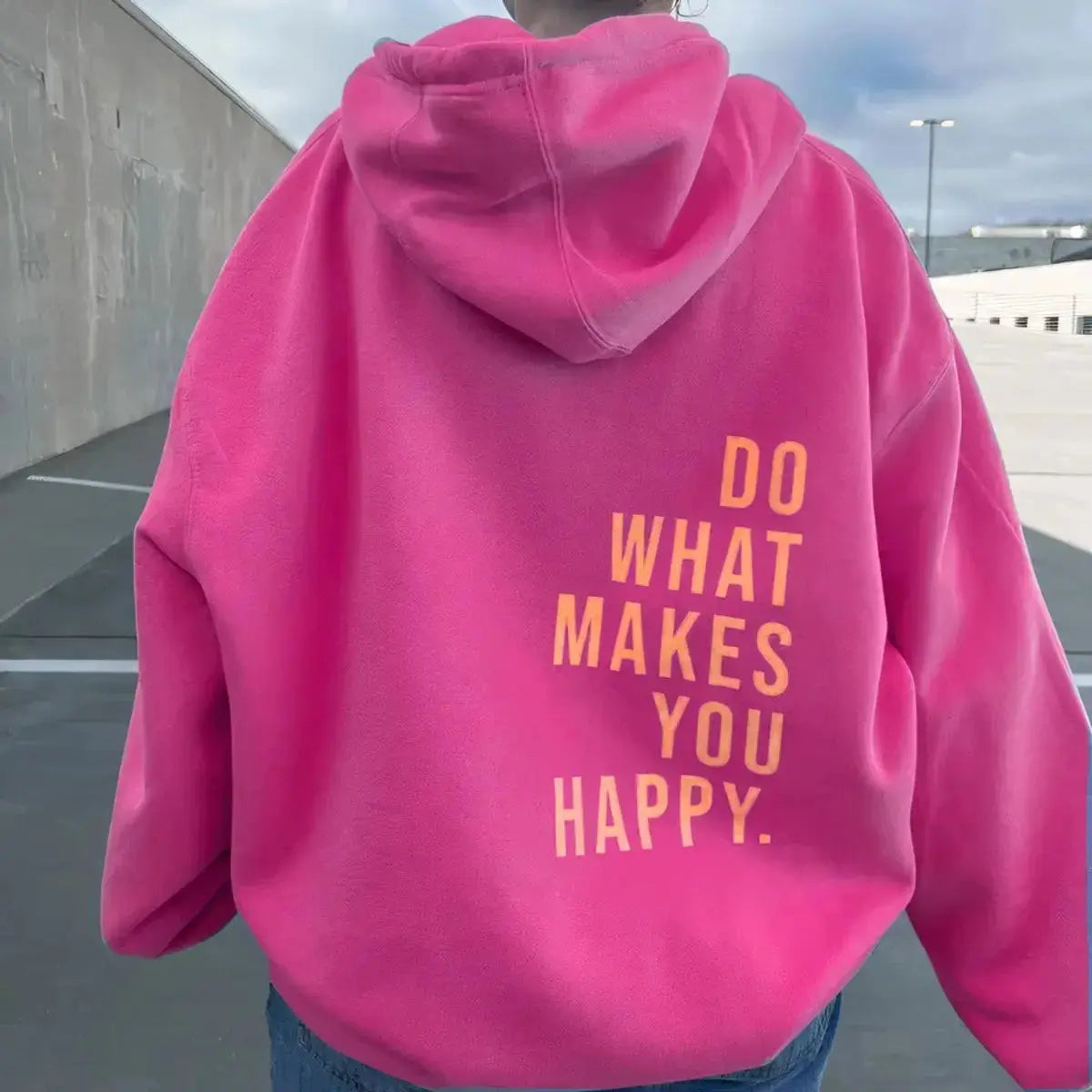 Women's Relaxed Fit Hooded Drawstring Jumper - Dark Light Pink