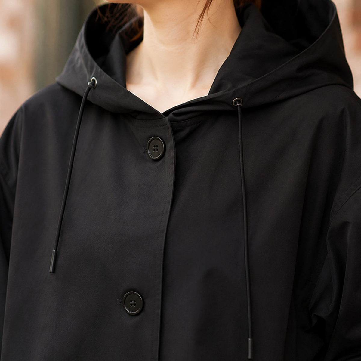 Women's Relaxed-Fit Hooded Overcoat Button-Front Knee-Length