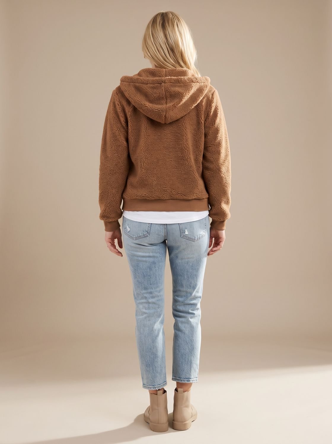 Women's Relaxed-Fit Hooded Teddy Zip Up Jacket